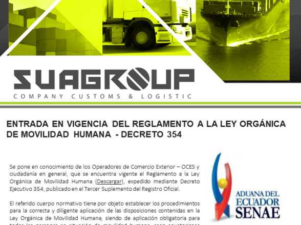 ENTRADA EN VIGENCIA DEL REGLAMENTO A LA LEY ORGÁNICA DE MOVILIDAD HUMANA – DECRETO 354