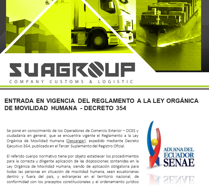 ENTRADA EN VIGENCIA DEL REGLAMENTO A LA LEY ORGÁNICA DE MOVILIDAD HUMANA – DECRETO 354