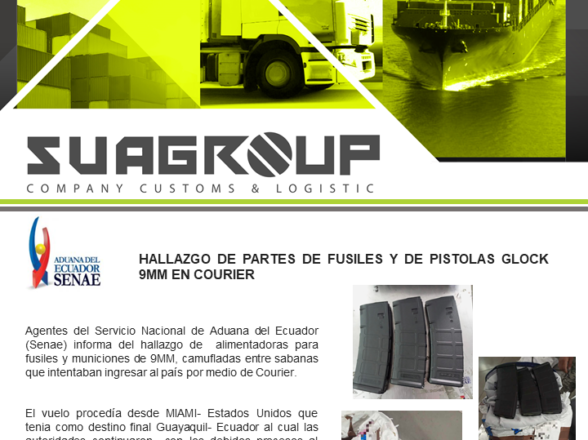 HALLAZGO DE PARTES DE FUSILES Y DE PISTOLAS GLOCK 9MM EN COURIER