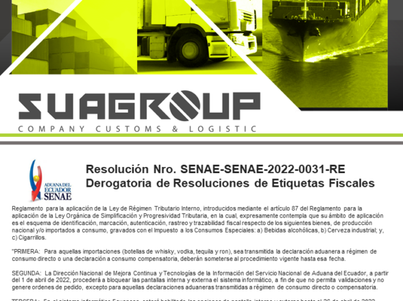 RESOLUCIÓN NRO. SENAE-SENAE-2022-0031-RE DEROGATORIA DE RESOLUCIONES DE ETIQUETAS FISCALES