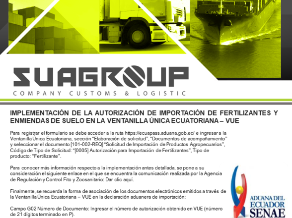 IMPLEMENTACIÓN DE LA AUTORIZACIÓN DE IMPORTACIÓN DE FERTILIZANTES Y ENMIENDAS DE SUELO EN LA VENTANILLA ÚNICA ECUATORIANA – VUE