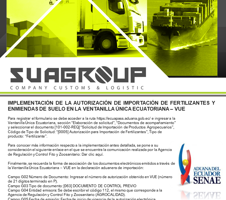 IMPLEMENTACIÓN DE LA AUTORIZACIÓN DE IMPORTACIÓN DE FERTILIZANTES Y ENMIENDAS DE SUELO EN LA VENTANILLA ÚNICA ECUATORIANA – VUE