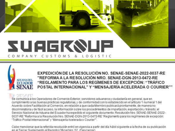 EXPEDICIÓN DE LA RESOLUCIÓN NO. SENAE-SENAE-2022-0037