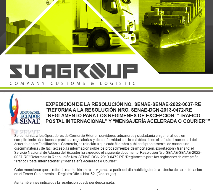 EXPEDICIÓN DE LA RESOLUCIÓN NO. SENAE-SENAE-2022-0037