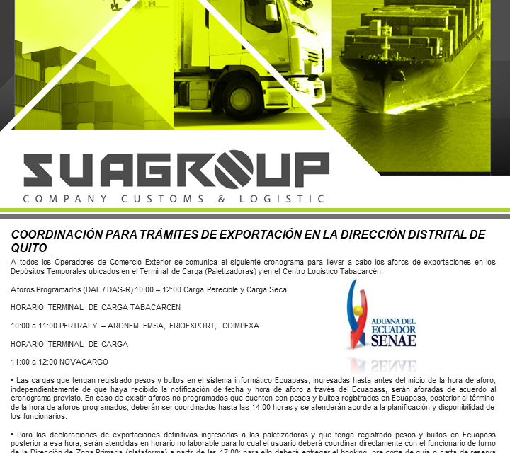 COORDINACIÓN PARA TRÁMITES DE EXPORTACIÓN EN LA DIRECCIÓN DISTRITAL DE QUITO