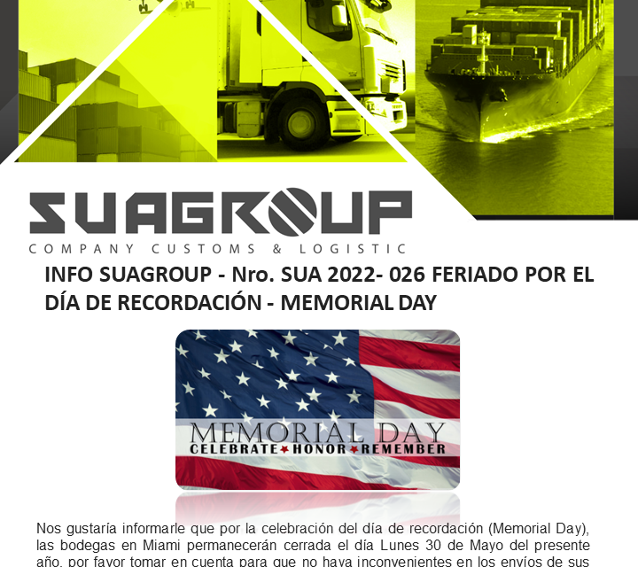 FERIADO POR EL DÍA DE RECORDACIÓN – MEMORIAL DAY