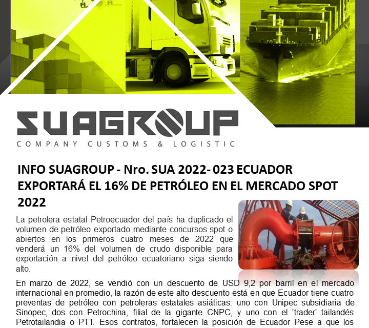 ECUADOR EXPORTARÁ EL 16% DE PETRÓLEO EN EL MERCADO SPOT 2022